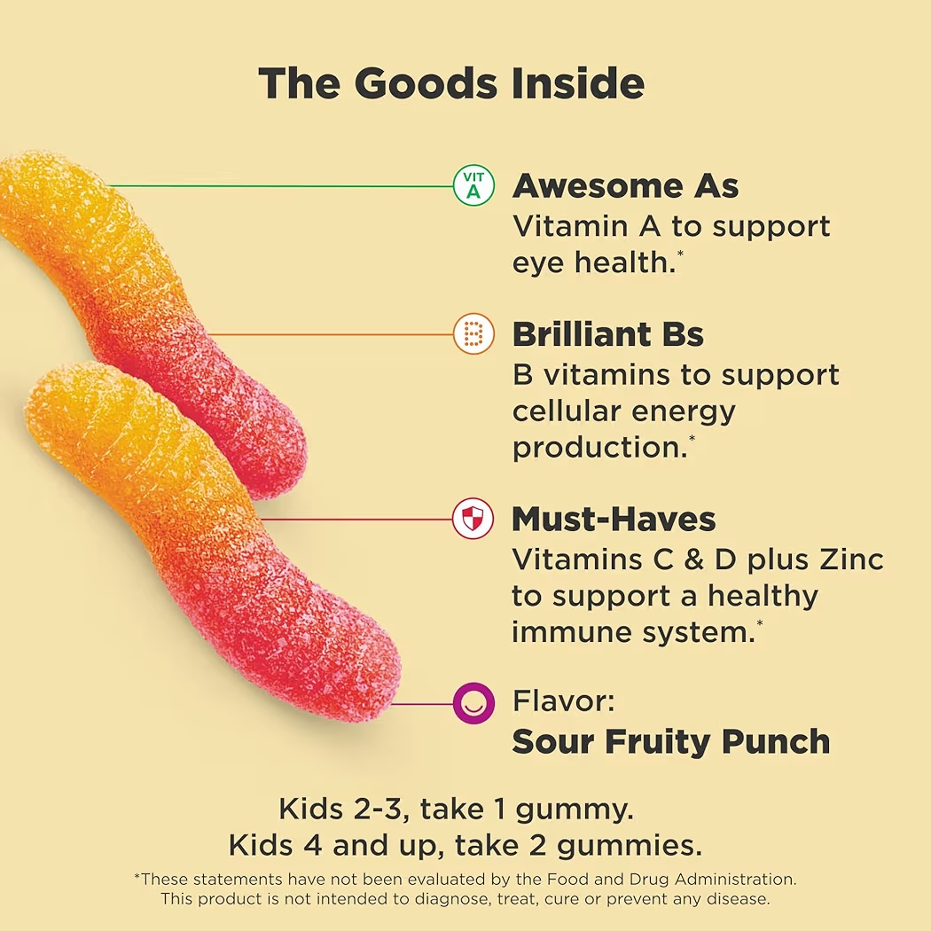 KIDS MULTI: Gomitas Olly Gummy Worms Sour Fruity Punch x100 Unidades