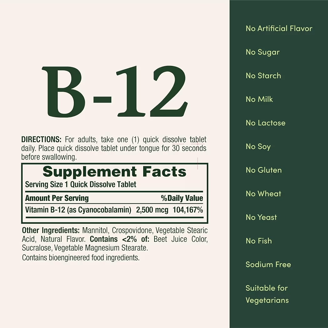 ENERGY HEALTH: Tabletas Rápida Disolución Nature’s Bounty Vitamina B-12 - x75 Unidades