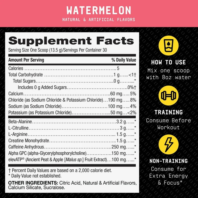 Suplemento Pre-Entreno Intenso Beyond Raw Lit Origin Sandía 428g