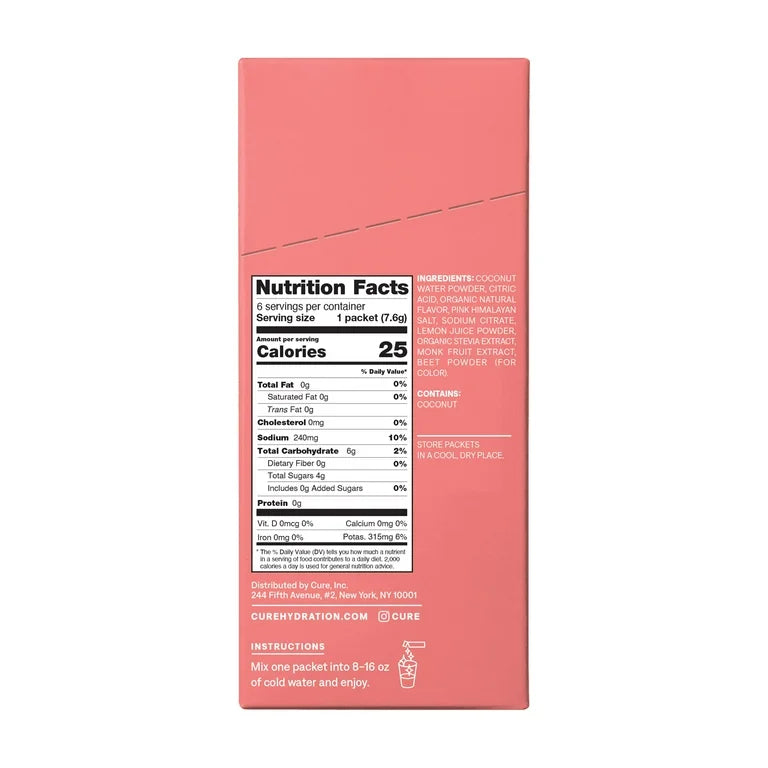 Bebida Vegana Cure Hydrating Electrolyte Drink Mix Fresa & Kiwi x8 Unidades - 58g