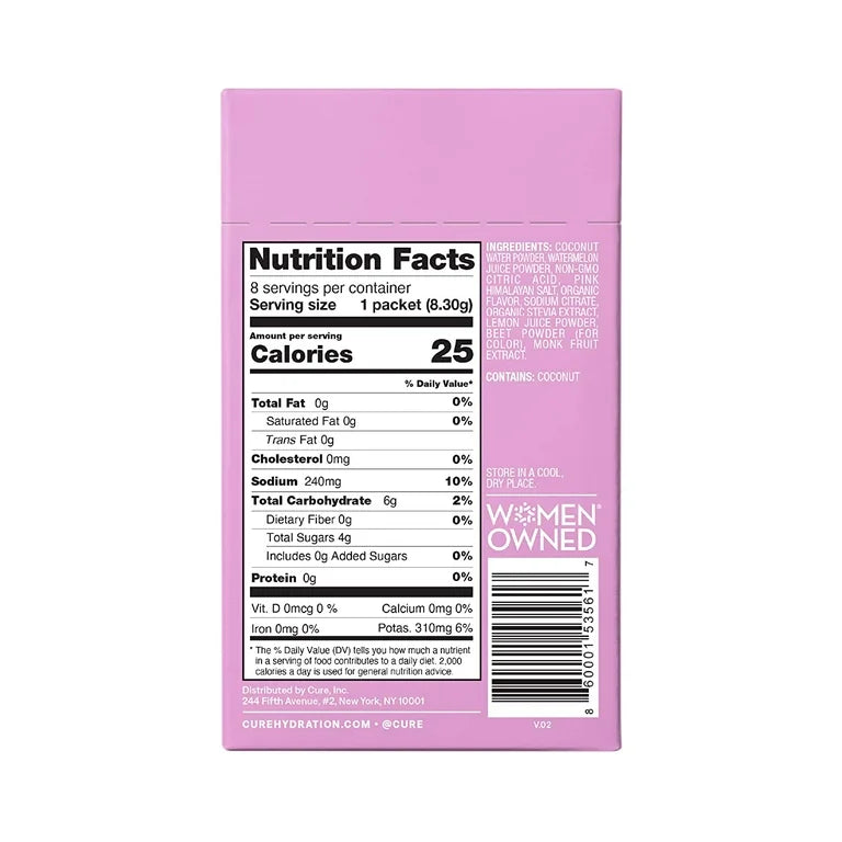 Bebida Vegana Cure Hydrating Electrolyte Drink Mix Sandía x8 Unidades - 58g
