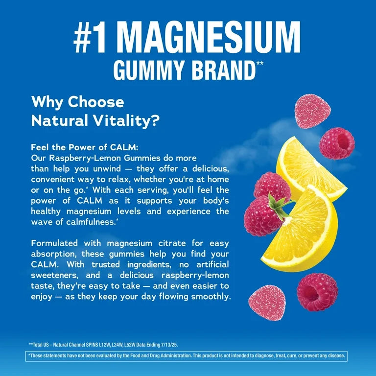CALM: Gomitas Natural Vitality Citrato Magnesio Frambuesa & Limón x60 Unidades