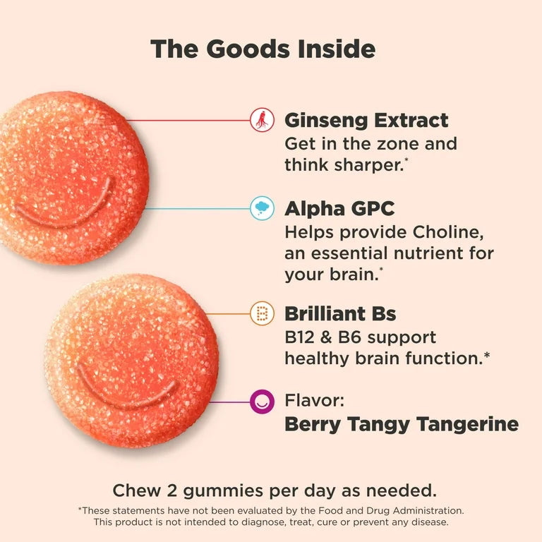 LASER FOCUS: Gomitas Olly Ginseng, Alpha GPC Mandarina & Fresa x36 Unidades