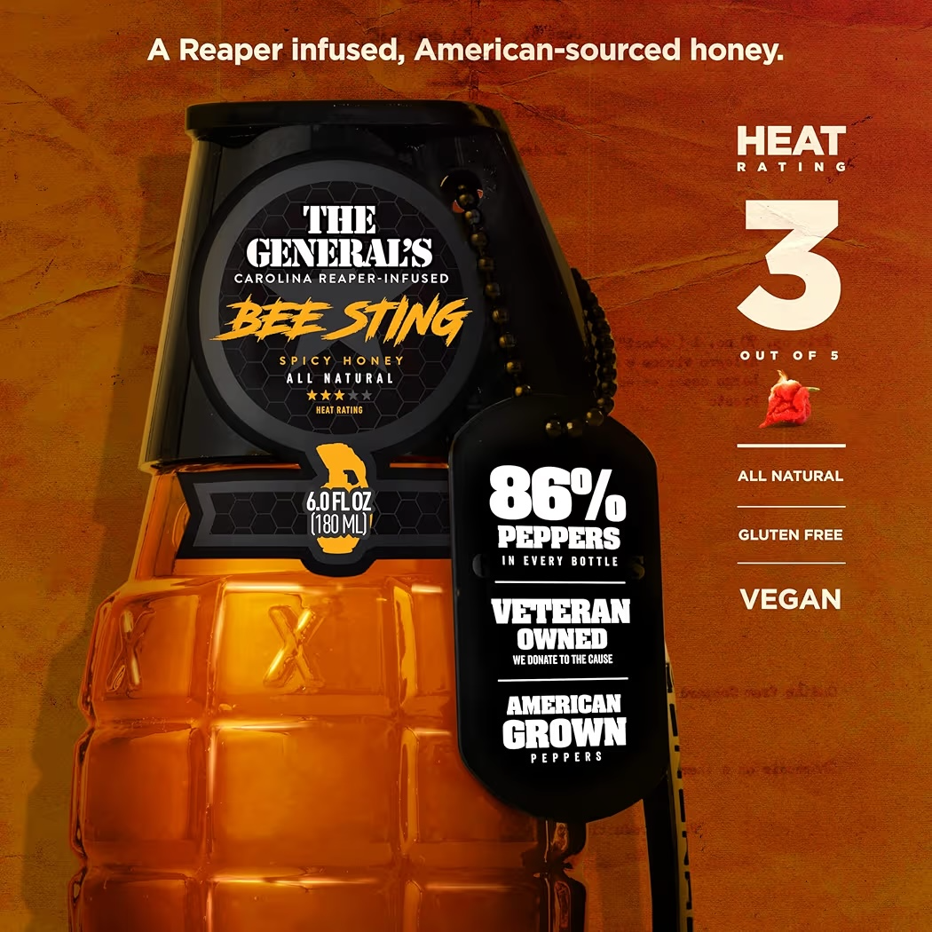 Salsa Picante The General’s Hot Sauce Bee Sting Hot Honey 180 mL