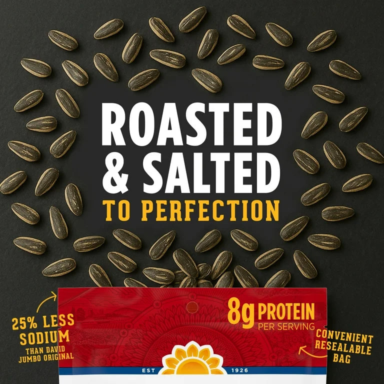 Semillas Girasol David Bajo Sodio Jumbo Tamaño Grande 453g