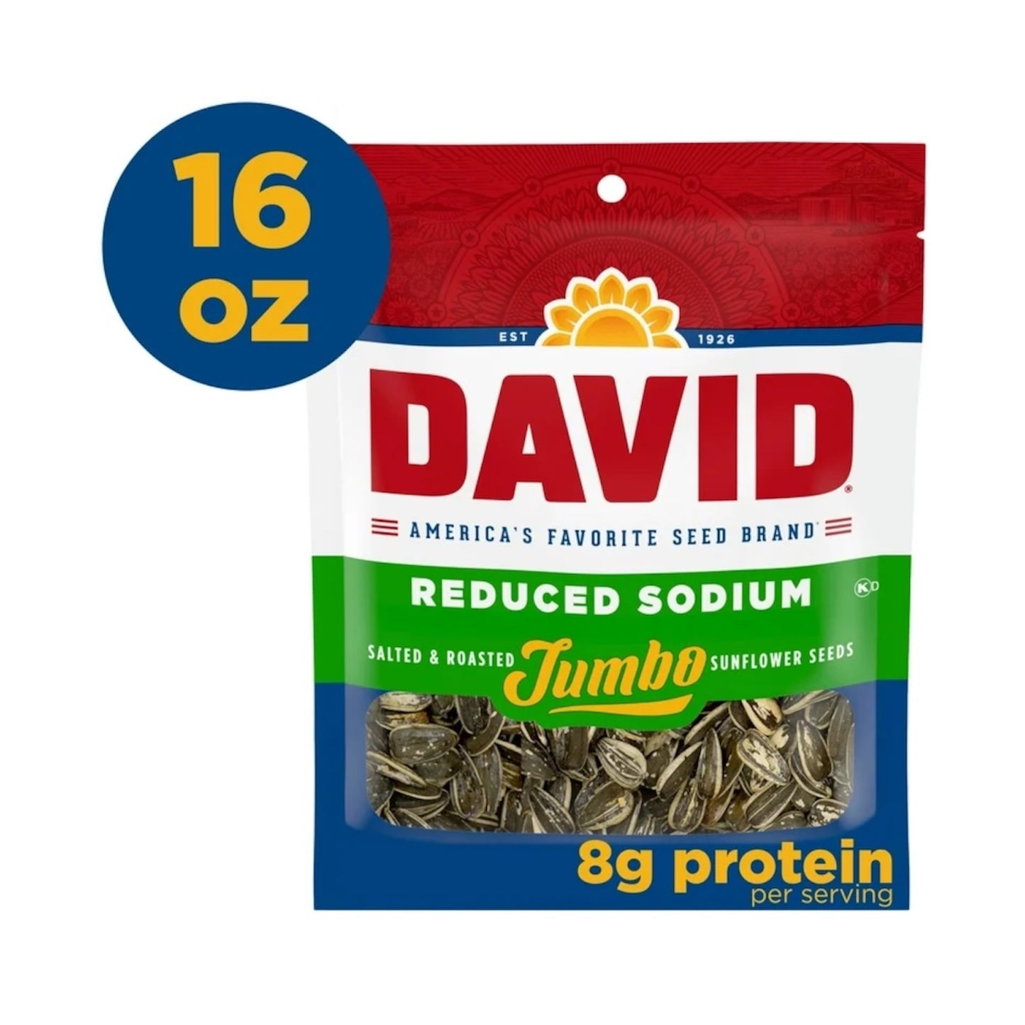 Semillas Girasol David Bajo Sodio Jumbo Tamaño Grande 453g