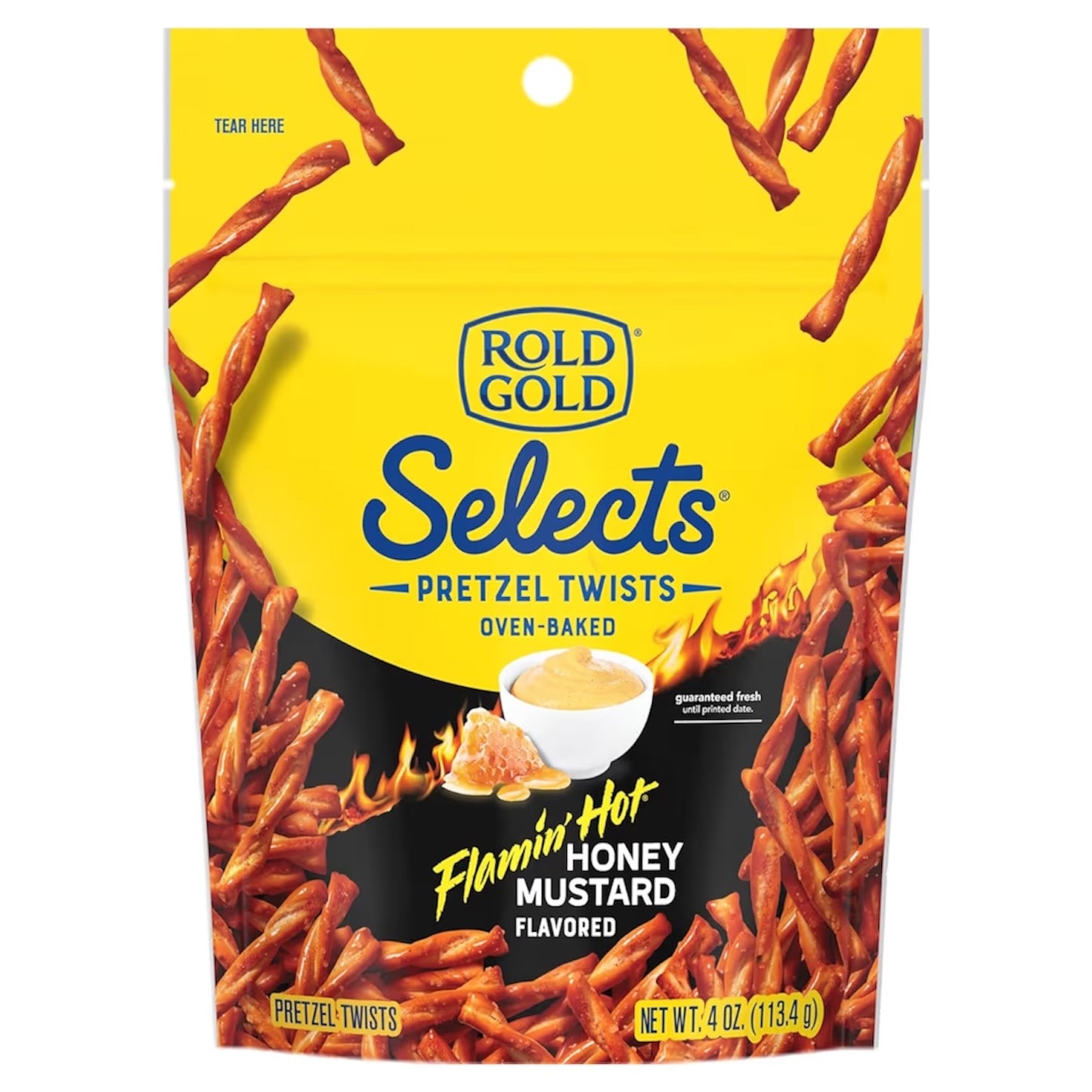 Pretzels Rold Gold Selects Horneados Flamin’ Hot Miel Mostaza 113g