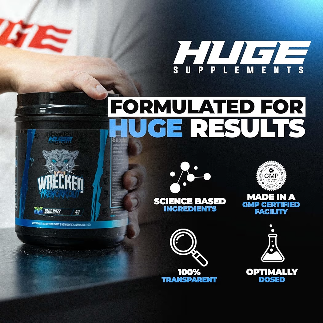 Suplemento Pre-Entreno Huge Supplements Wrecked Blue Razz 752g