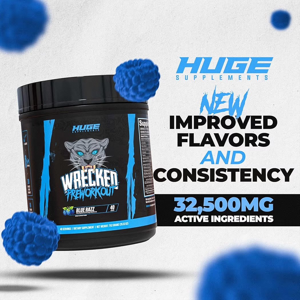 Suplemento Pre-Entreno Huge Supplements Wrecked Blue Razz 752g