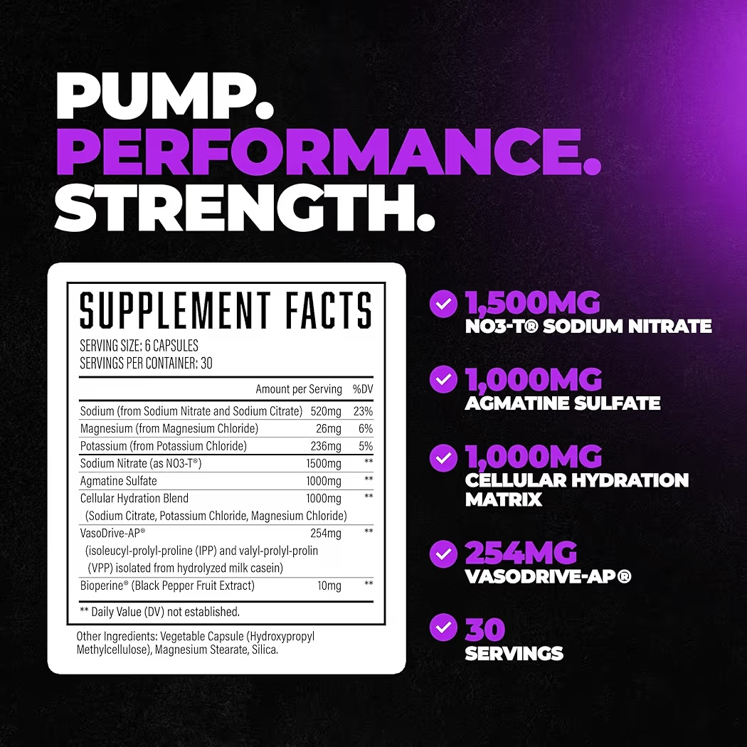 Cápsulas Vegetales Huge Supplements Magnify N.O. Booster x180 Unidades