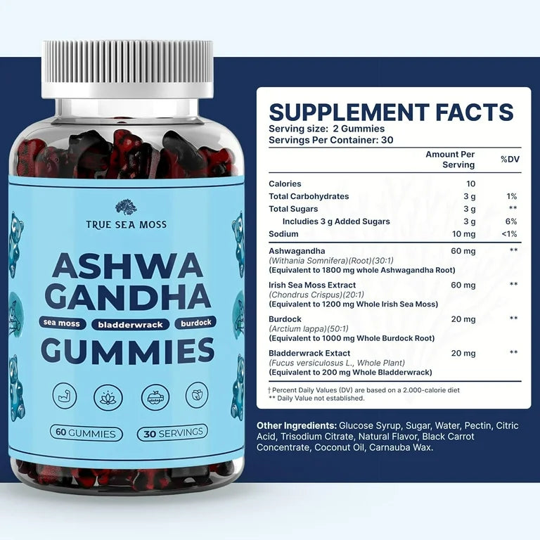 ASHWAGANDHA: Gomitas True Sea Moss x60 Unidades