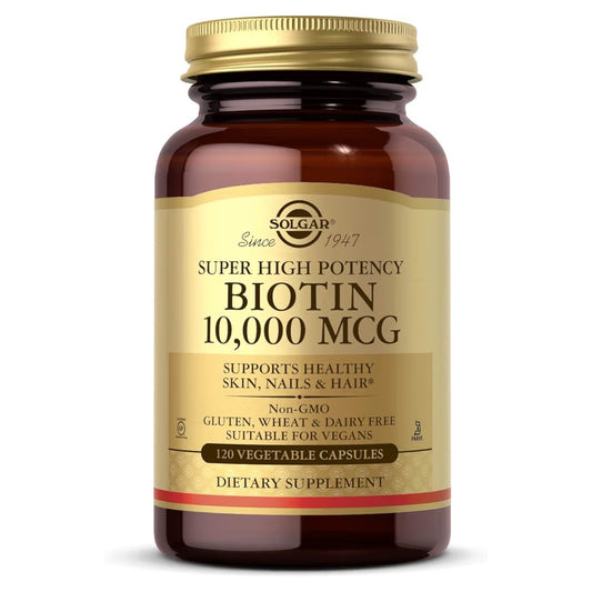 BIOTIN: Cápsulas Vegetales Solgar Super High Potency 10.000 MCG x120 Unidades