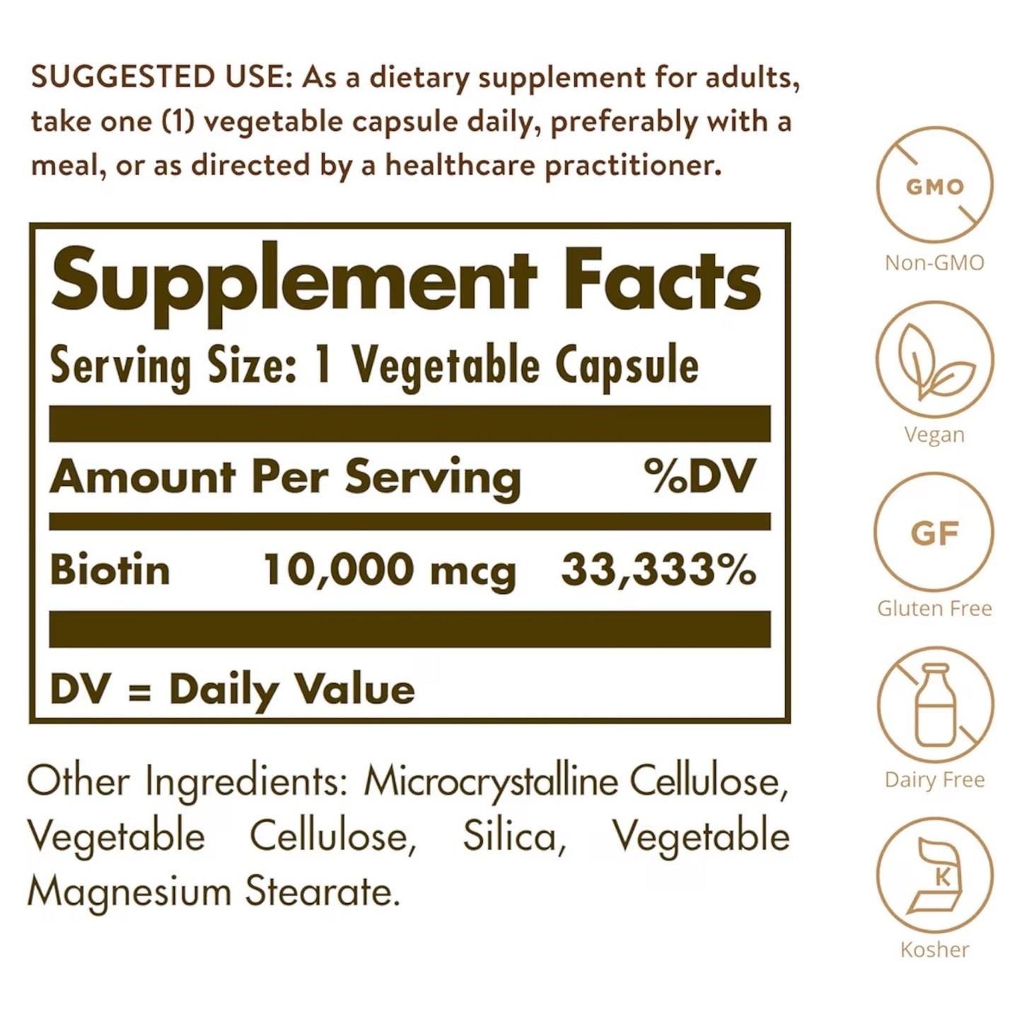 BIOTIN: Cápsulas Vegetales Solgar Super High Potency 10.000 MCG x120 Unidades