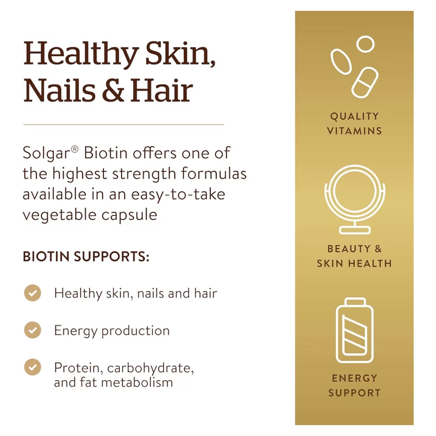 BIOTIN: Cápsulas Vegetales Solgar Super High Potency 10.000 MCG x120 Unidades