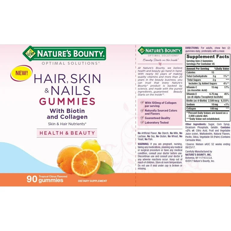 Nature’s Bounty Hair, Skin and Nails Gomitas Frutas Cítricas Colágeno y Biotina x90