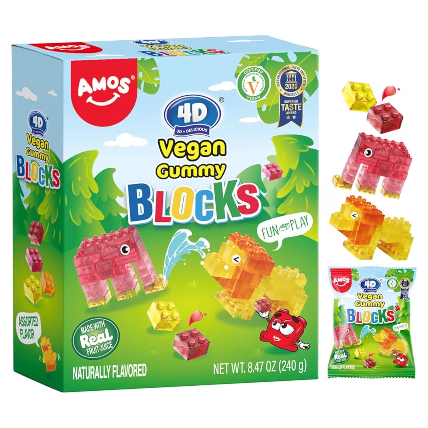 Gomitas Veganas Fruta Amos 4D Blocks Tamaño Grande 240g