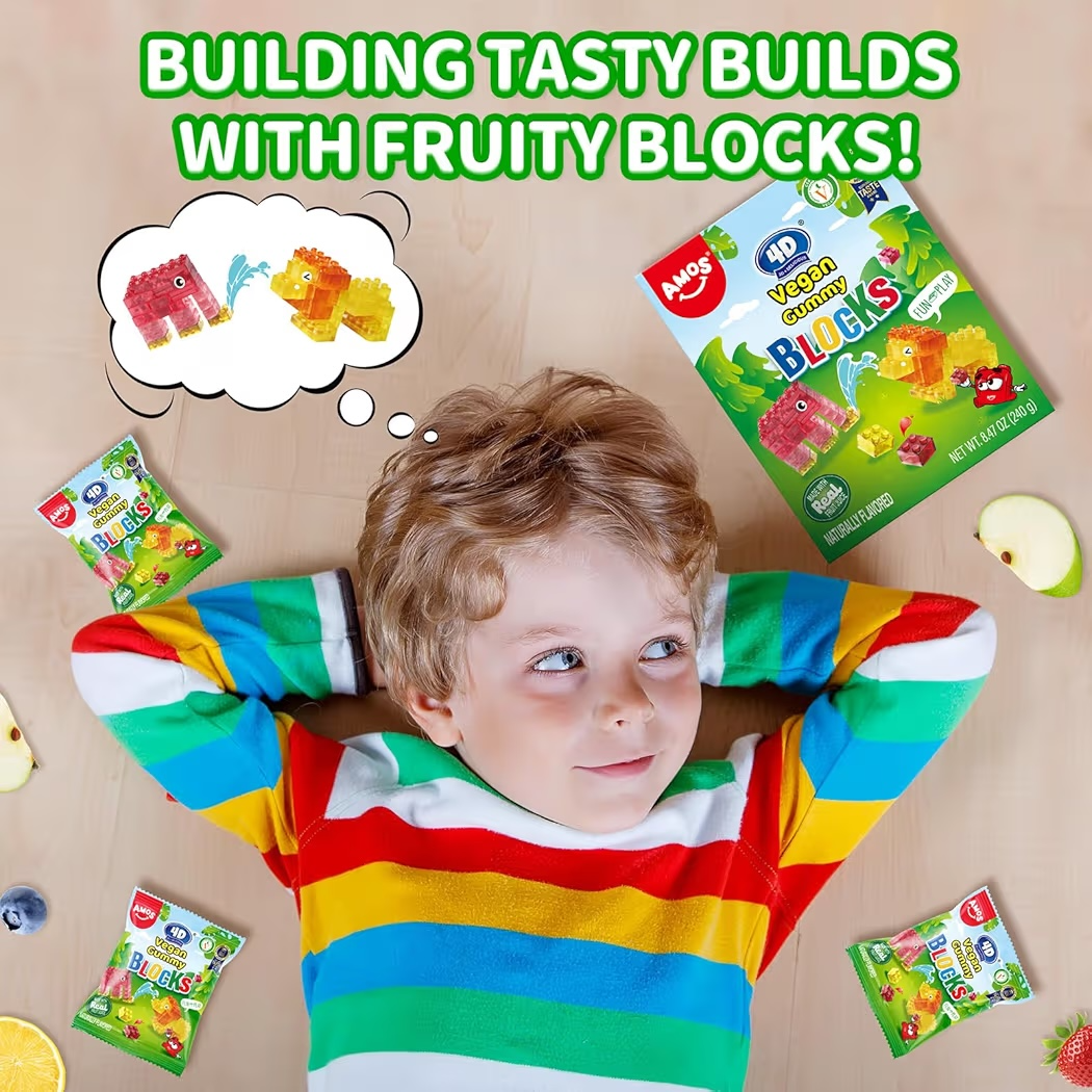 Gomitas Veganas Fruta Amos 4D Blocks Tamaño Grande 240g