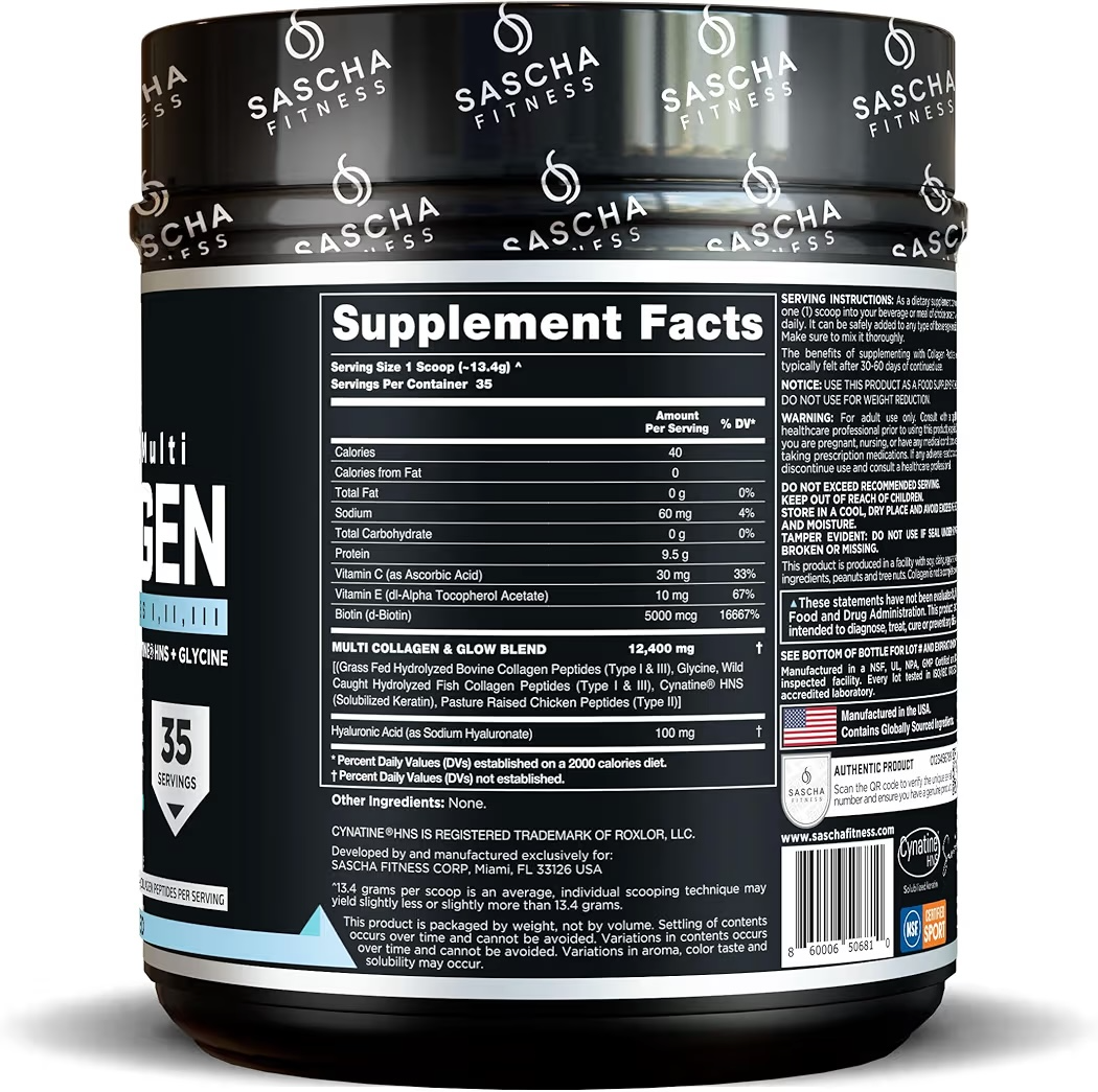 MULTI: Colágeno Hidrolizado Sascha Fitness Sin Sabor 469g