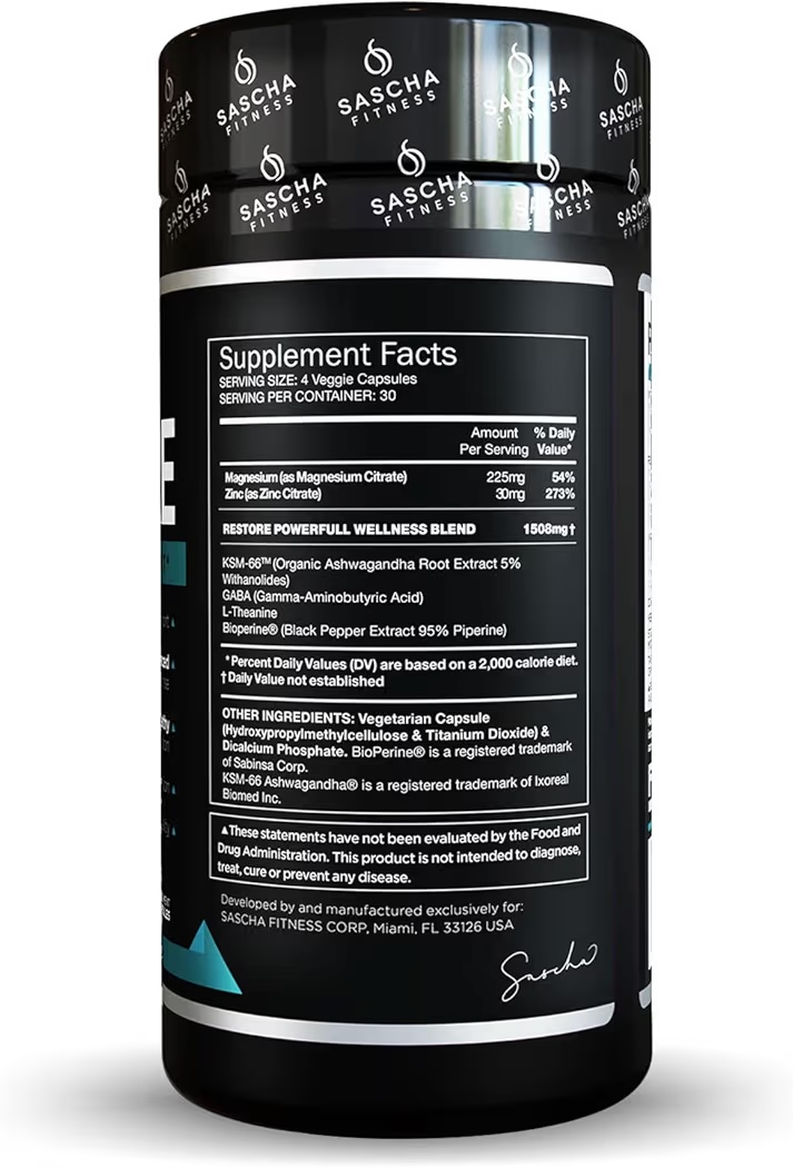 RESTORE: Cápsulas Cortisol Sascha Fitness Night Support x120 Unidades