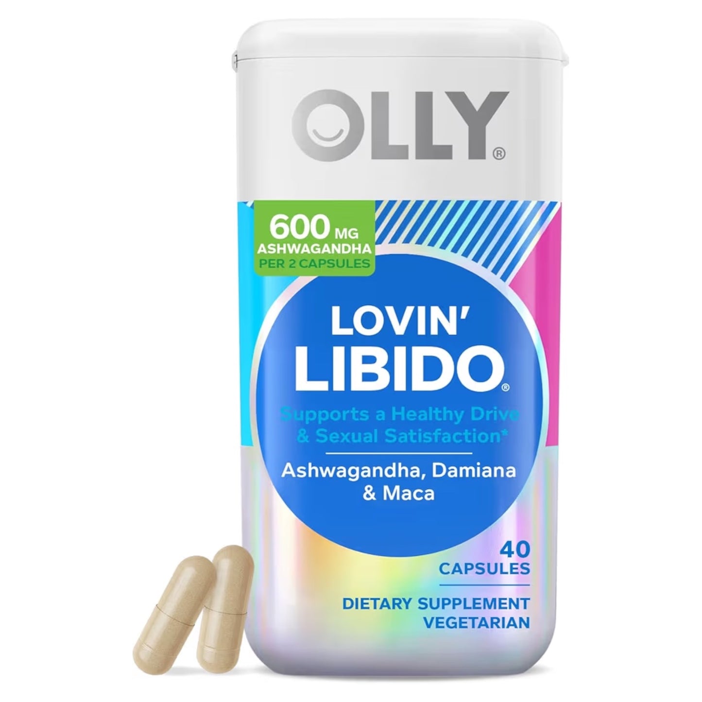 LOVIN’ LIBIDO: Cápsulas Vegetales Olly Ashwagandha, Maca & Damiana x40 Unidades