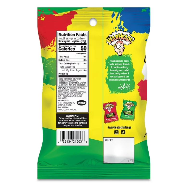 Warheads Caramelo Duro Ácido Extremo Surtido 92g