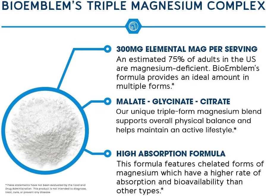 MAGNESIUM: Cápsulas Vegetales BioEmblem Triple Complex x90 Unidades