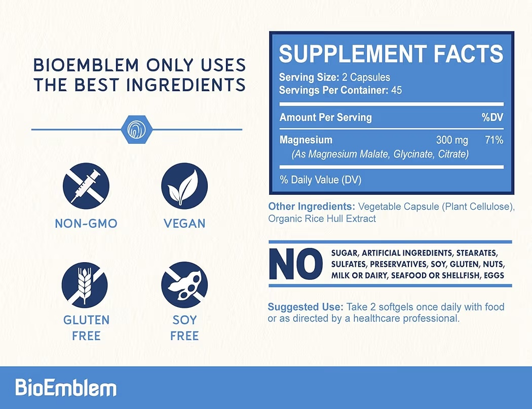 MAGNESIUM: Cápsulas Vegetales BioEmblem Triple Complex x90 Unidades