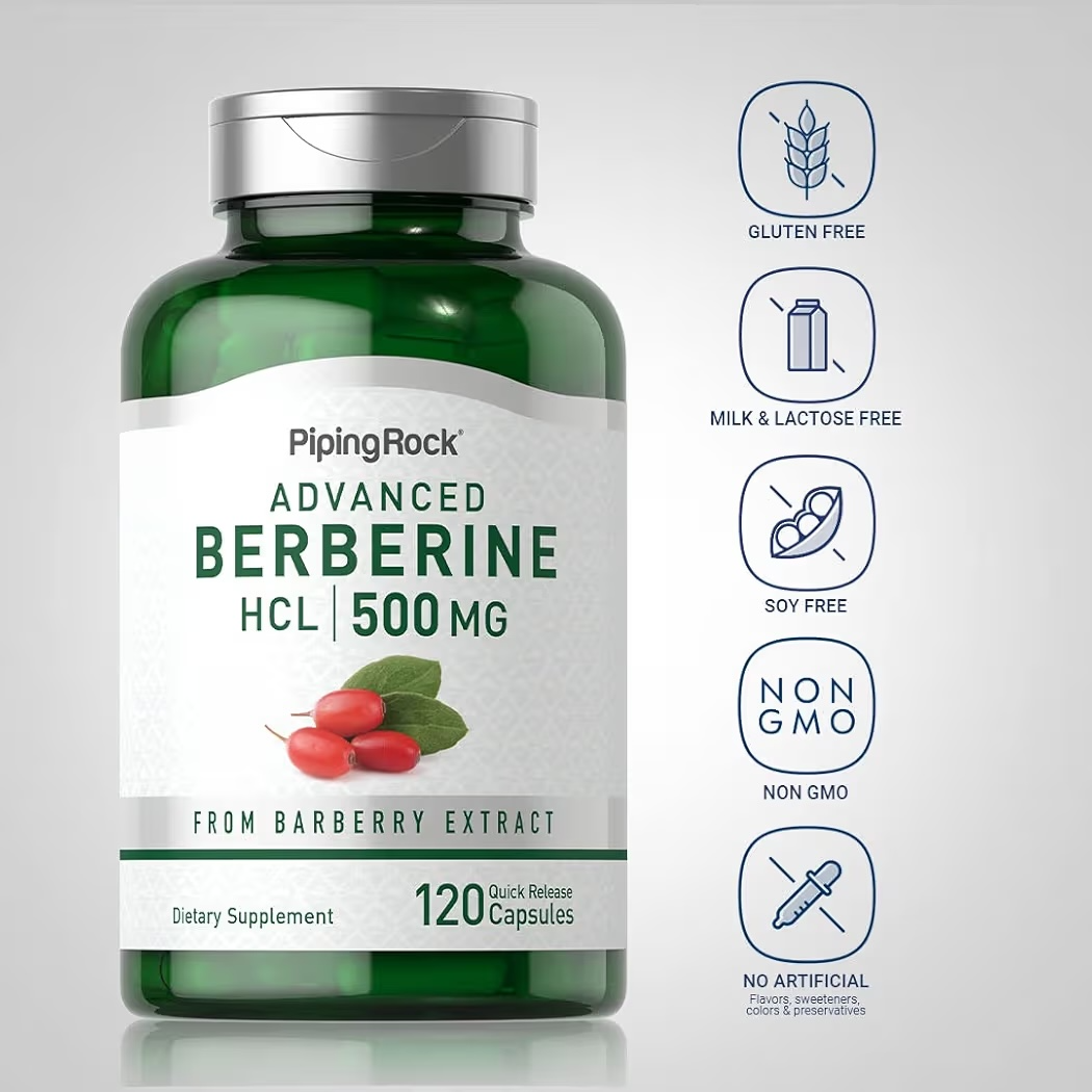 BERBERINE: Cápsulas Piping Rock HCL x120 Unidades