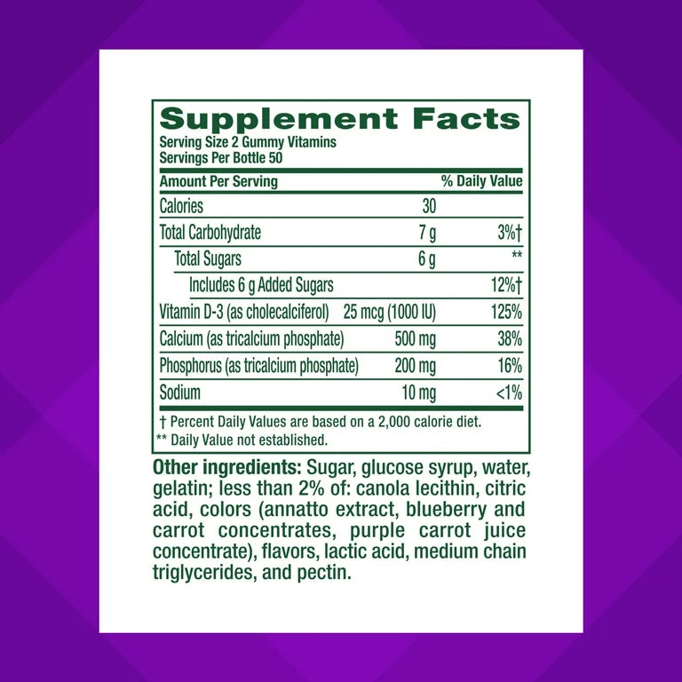 CALCIUM: Gomitas Vitafusion + Vitamina D3 x100 Unidades