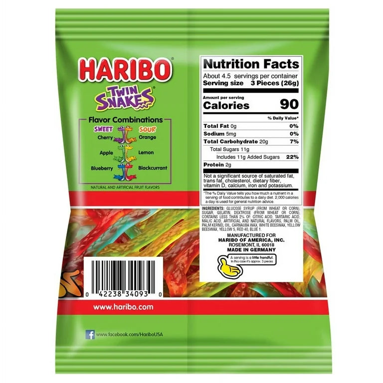 Haribo Twin Snakes Culebras Dulces y Ácidas Share Size 113g