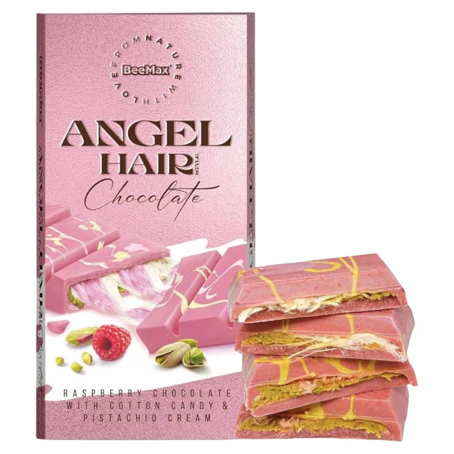 Barra Chocolate Angel Hair Dubai Style Beemax Pistachio, Cotton Candy & Raspberry 170g