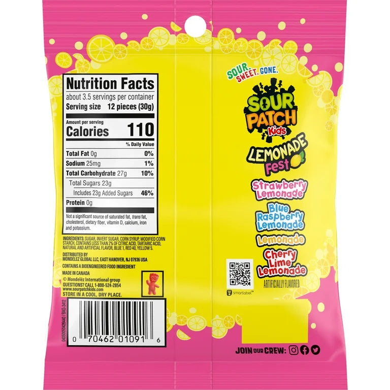 Gomitas Sour Patch Lemonade Fest 102g