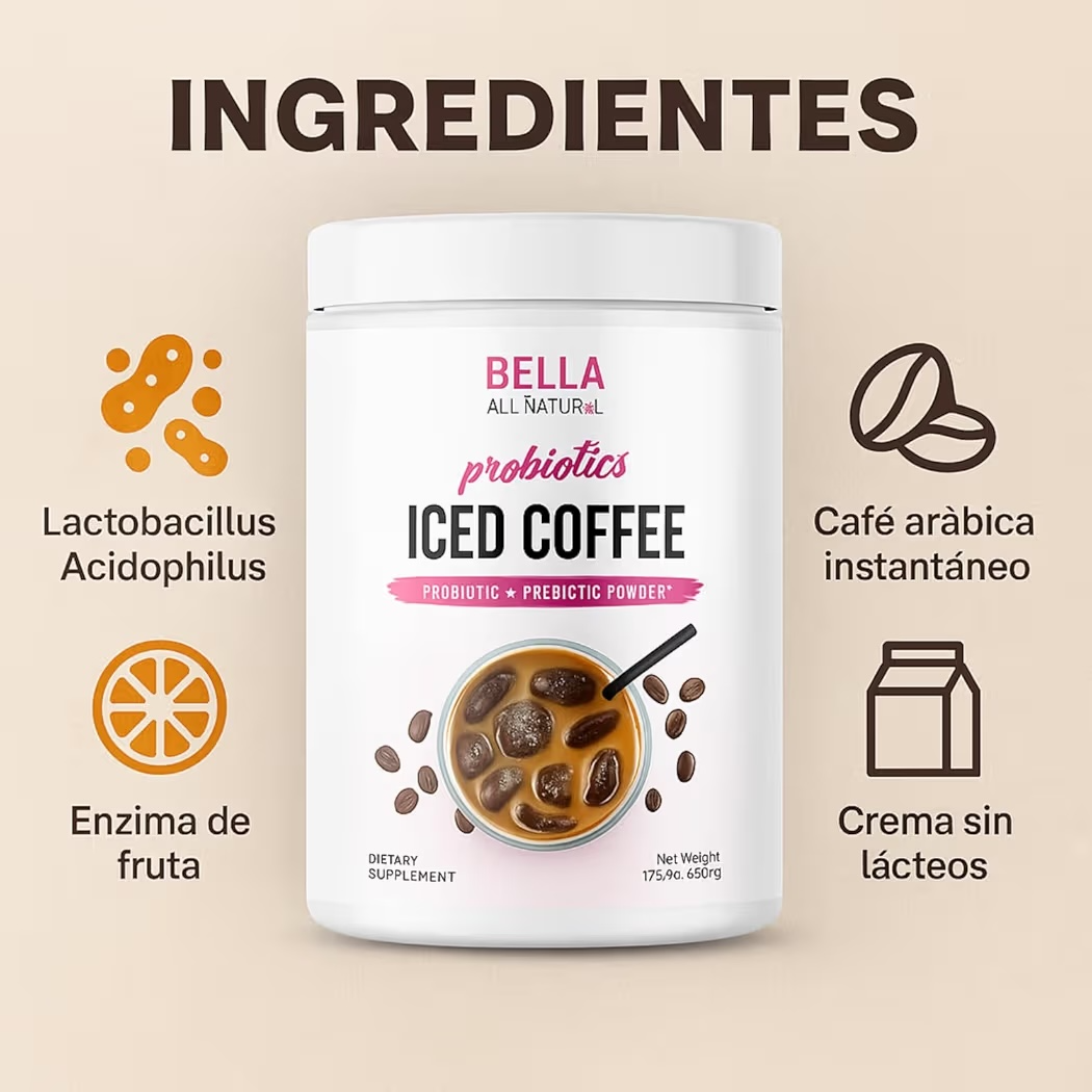 PROBIOTICS: Suplemento Dietético Bella All Natural Iced Coffee 500g