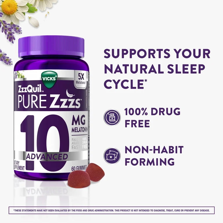 MELATONIN: Gomitas Avanzadas Vick’s ZzzQuil Mixed Berry x60 Unidades