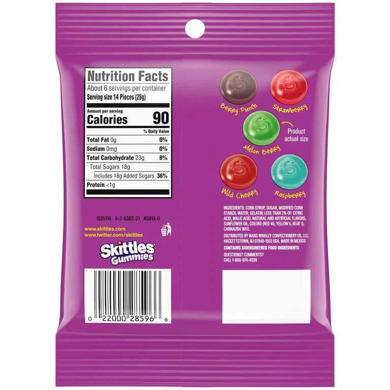 Gomitas Skittles Wild Berry Tamaño Grande 164g