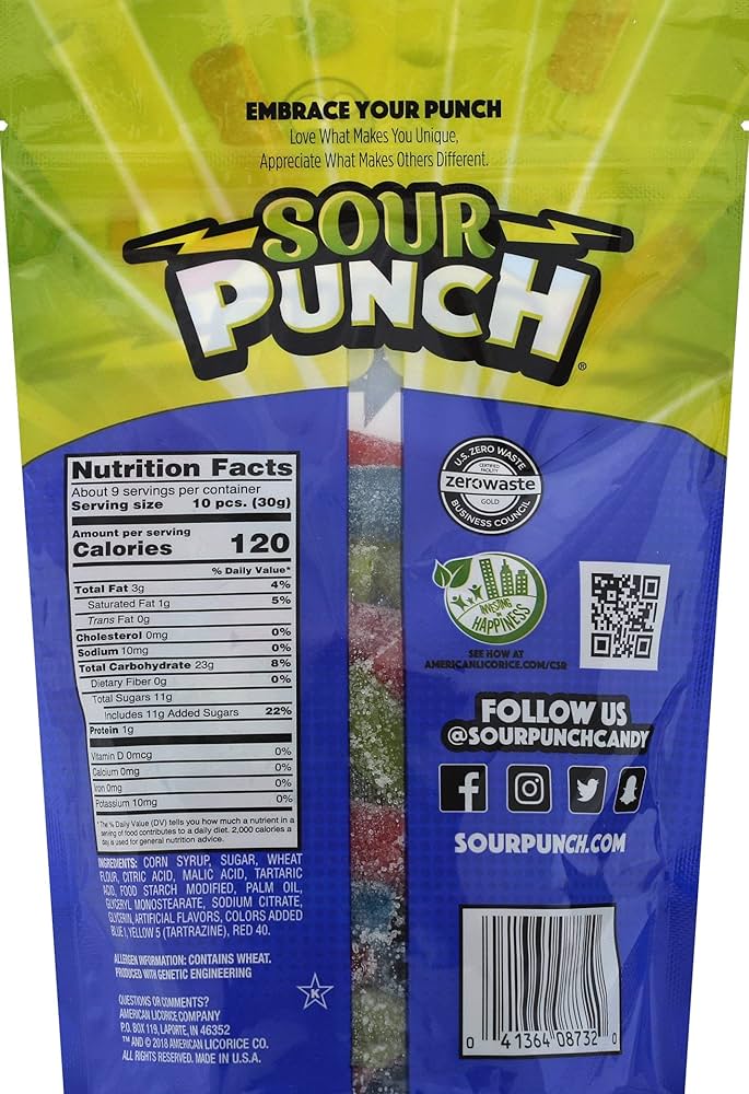 Gomitas Sour Punch Bites Sabores Surtidos Tamaño Grande 255g