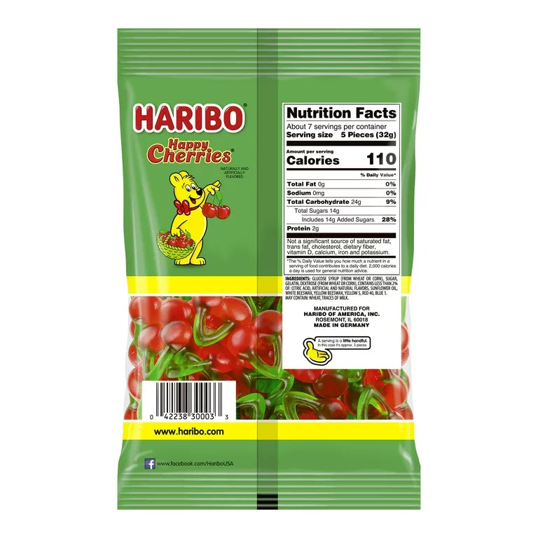 Gomitas Haribo Happy Cherries Tamaño Grande 142g