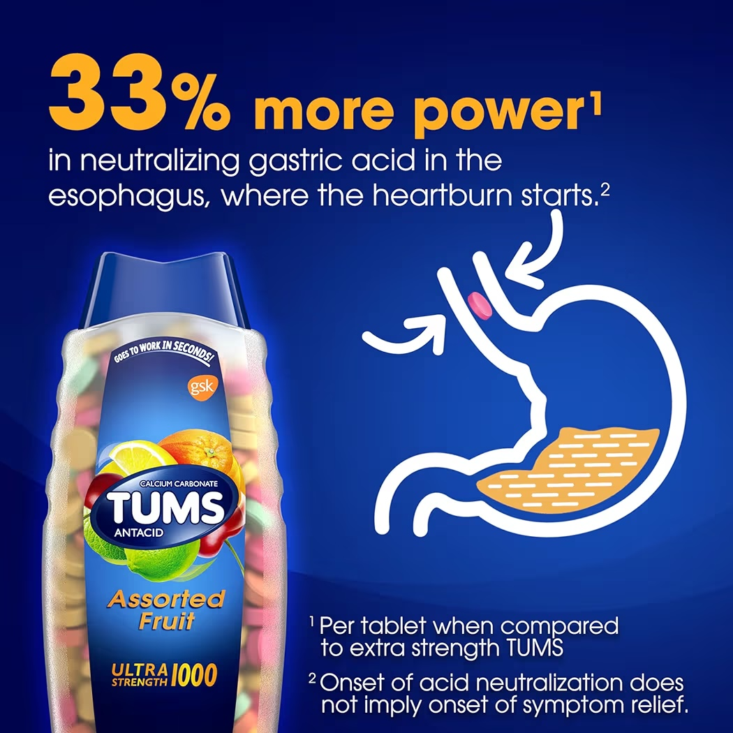 ANTACID: Tabletas Masticables Tums Frutas Surtidas Alivio Acidez Indigestión x160 Unidades