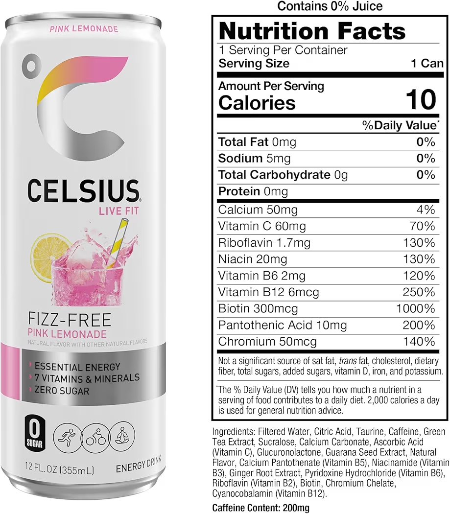 Bebida Energética Celsius Fizz Free Pink Lemonade Sin Azúcar 355 mL