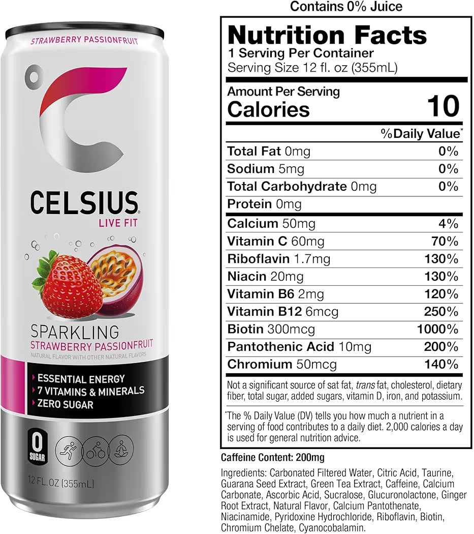 Bebida Energética Celsius Sparkling Fresa & Maracuyá Sin Azúcar 355 mL