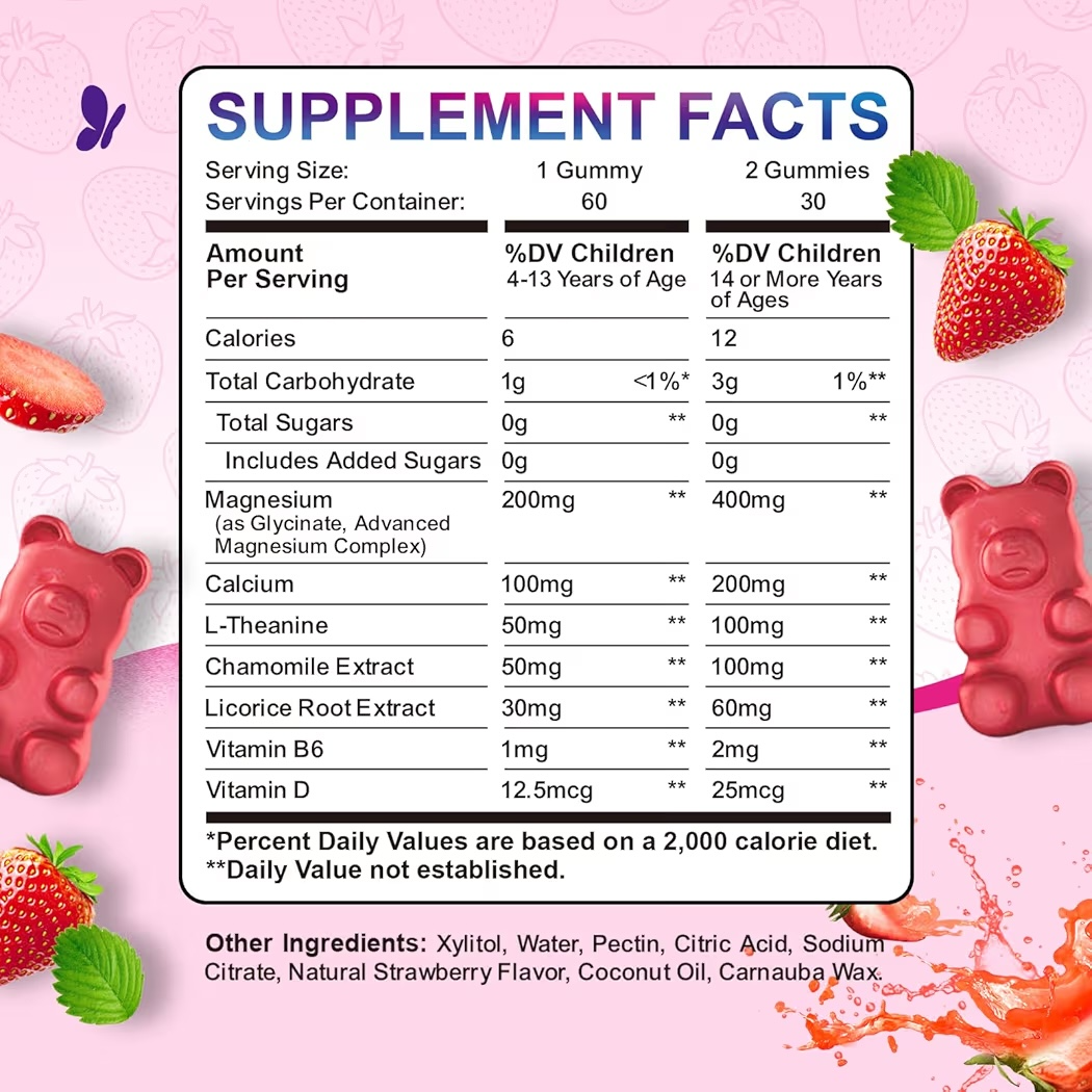 MAGNESIUM: Gomitas Sin Azúcar ReviNutra Calming Gummies Kids Fresa x60 Unidades