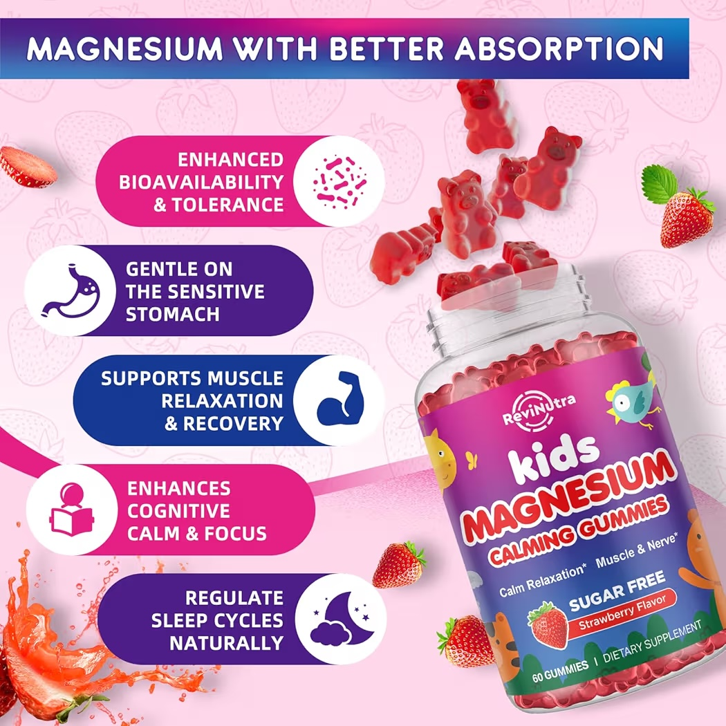 MAGNESIUM: Gomitas Sin Azúcar ReviNutra Calming Gummies Kids Fresa x60 Unidades