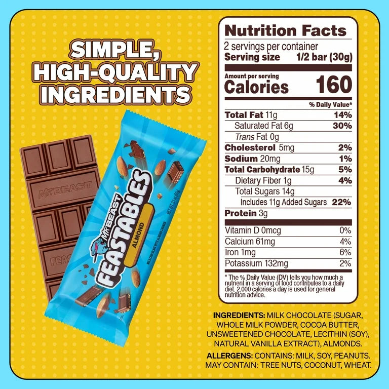 Chocolate Feastables Mr Beast Almendras Tamaño Grande 60g