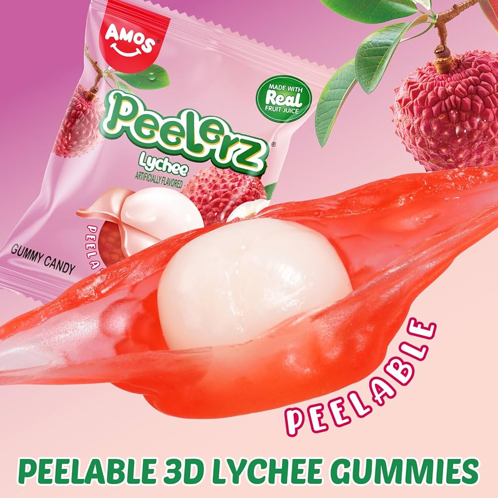 Gomitas de Lychee Pelables Amos Peelerz Tamaño Individual