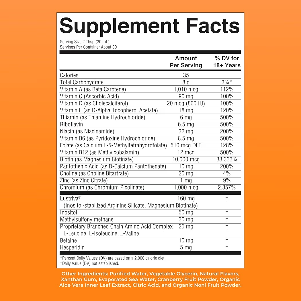 MULTIVITAMIN: Liquid Morning Mary Ruth’s + Hair Growth Peach Mango 450 mL