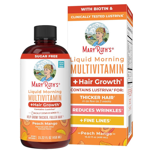 MULTIVITAMIN: Liquid Morning Mary Ruth’s + Hair Growth Peach Mango 450 mL