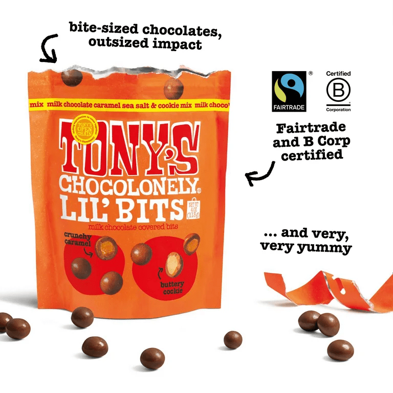 Chocolates Tony’s Chocolonely Lil’ Bits Caramelo Salado & Galletas 113g - NexoVerse
